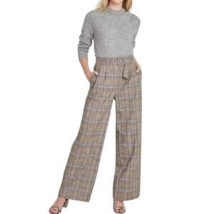 NEW A NEW DAY High Rise Wide Leg Plaid Belted Trouser Pants SZ 6